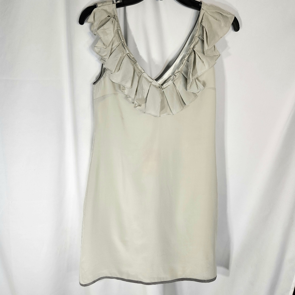 Thread Social NWOT Grey Ruffle Front Neckline Sleeveless Silk Dress Size 0